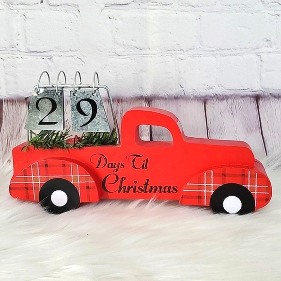 Other - Christmas Countdown Wooden Red Farm Truck Galvanized Metal Number Decor
